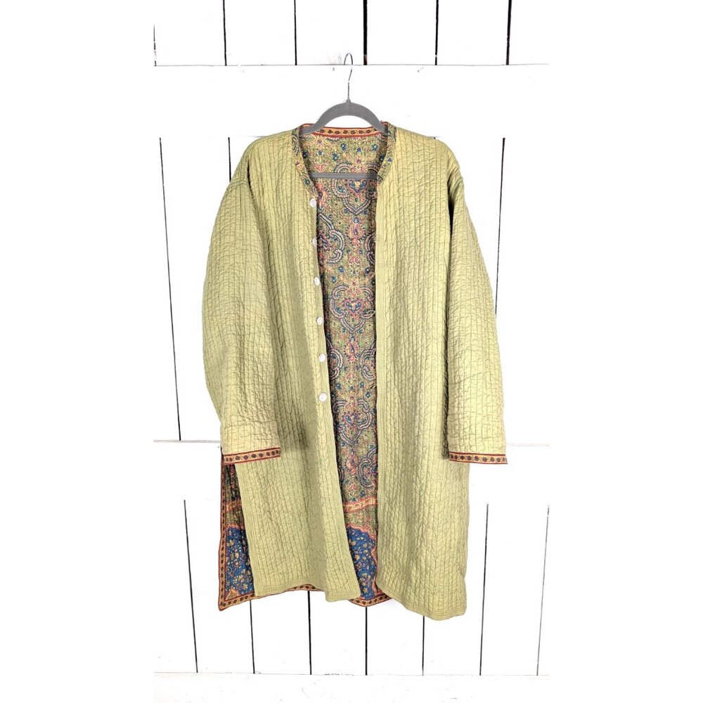 Vintage green floral print reversible quilted jacket cardigan - Picture 5 of 7
